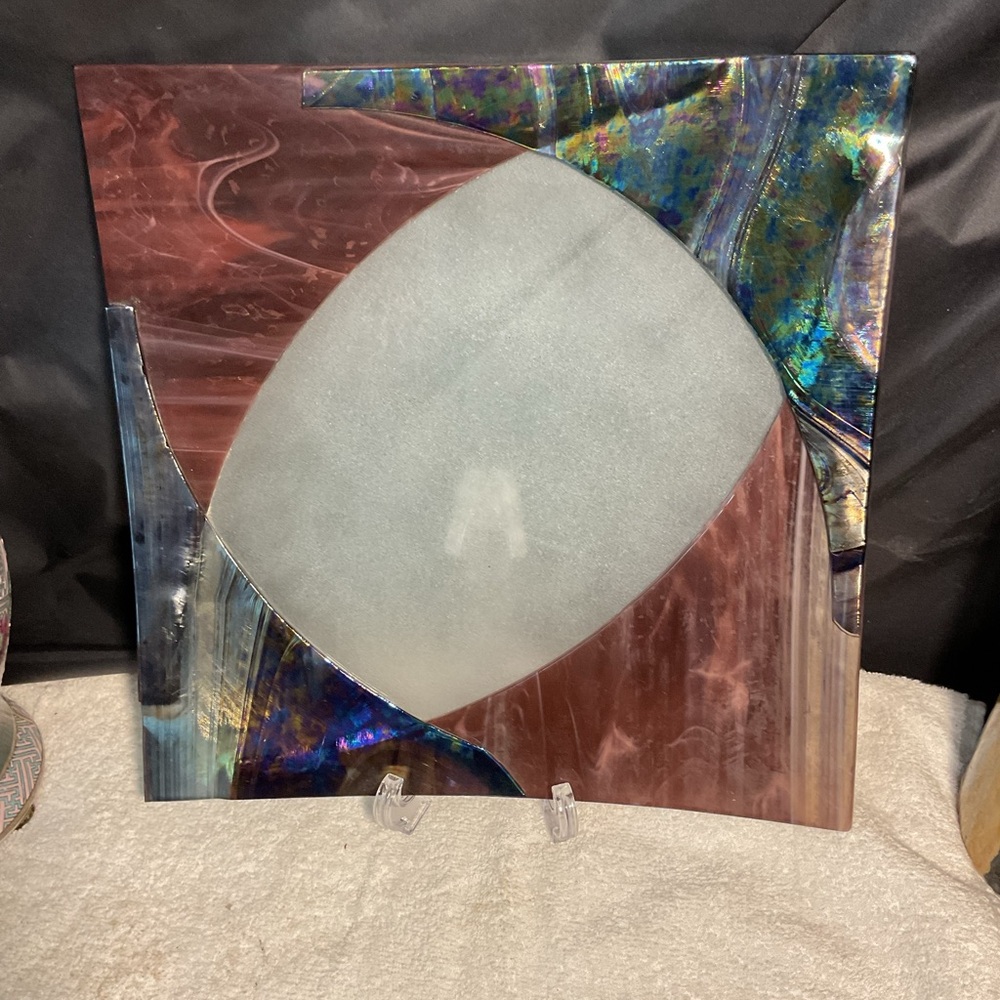 Tony Evans signed piece # 7 Blue and Red Glass Art w/Dynamic Energy 12x12